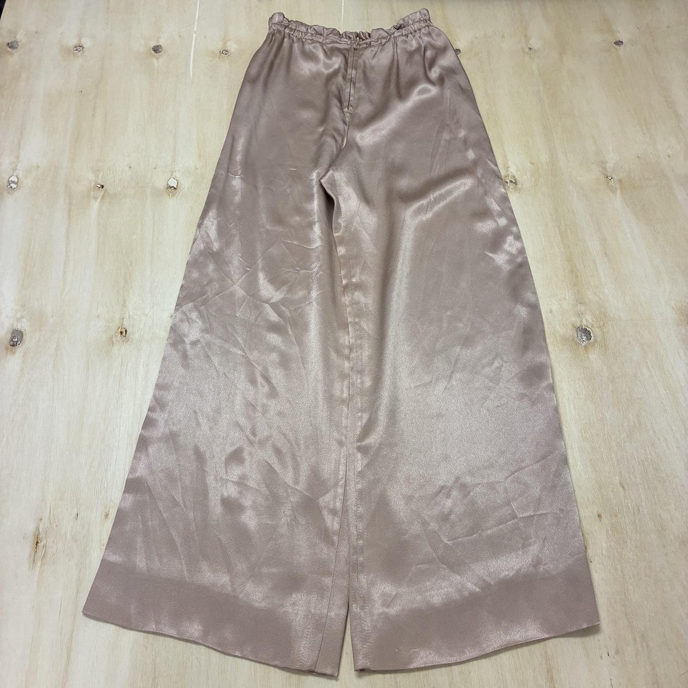 Vintage Bugaboo Dress Pants Womens S Beige Satin Wide Leg Elastic Casual Lounge